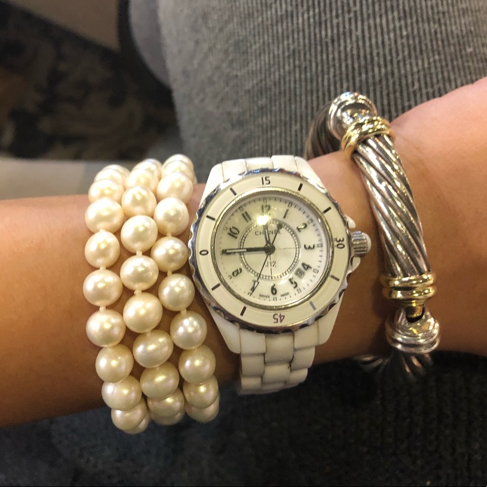 Multi-strand cultured pearl bracelet in 925 set